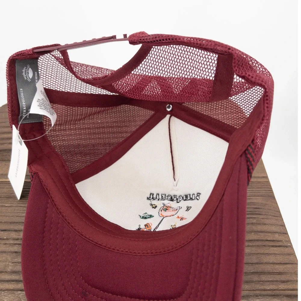 Anthropologie Nephthys Illustrated Sleighbell Spritz Trucker Hat Burgundy NWT - Picture 5 of 6